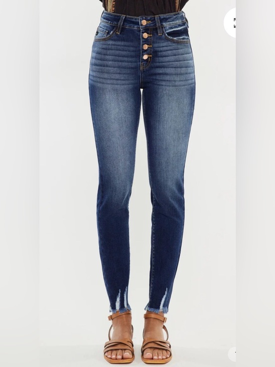 KanCan Denim - KanCan Jenny High-Rise Button-Fly Distressed Dark Blue Jeans